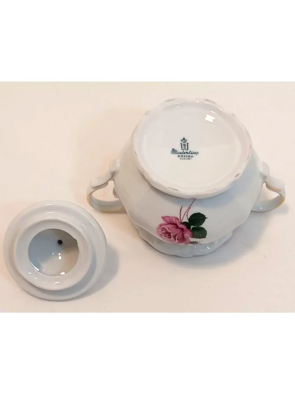 Vtg Winterling Bavaria Germany Porcelain Sugar Bowl w Lid Pink Roses & Gold Trim